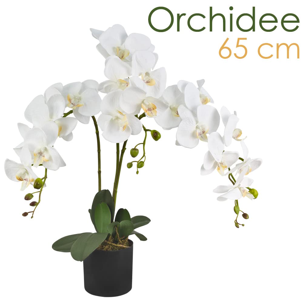 Decovego Orchidée Plante Artificielle Artificiel avec Pot 65cm Blanc