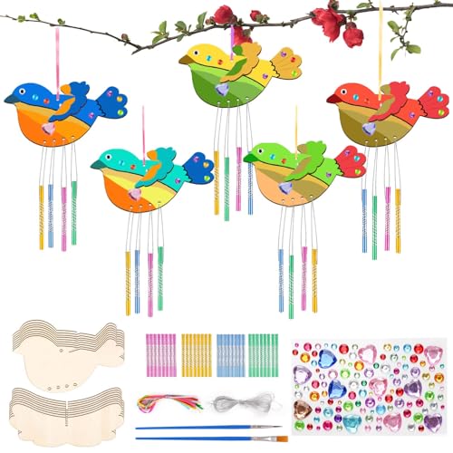 Moosono DIY Vögel Windspiel Bastelset Kinder DIY Holzanhänger Bastelset Holz Basteln Kindergeburtstag Geschenke Kreativsets Klangspiele für Frühling für Mädchen Jungen