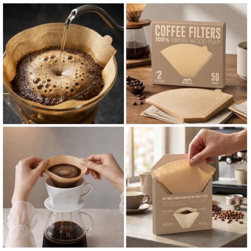 Image of 200 Count #2 Cone Coffee Filters, Unbleached Natural Paper | Disposable Coffee Filters for Most 2-6 Cup Coffee Makers, Fits Drip Coffee Maker & Pour Over Brewers Cone-Style Baskets