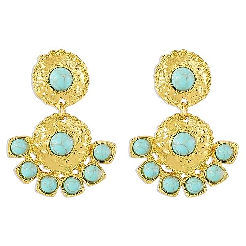 Boho Turquoise Chandelier Dangle Earrings for Women Girls Vintage Bohemian Round Blue Birthstone Ball Y2K Western Statement Drop Dangling Stud Earring Hypoallergenic Ethnic Birthday Christmas Jewelry Gifts