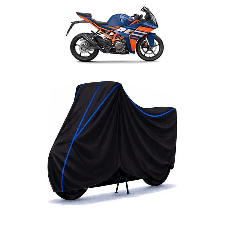 Image of TVS Apache RR 310 Bike Cover Water Resistant Universal Motorcycle Rain | Heavy Duty UV Protection, Dust, Scratch Indoor Outdoor All Weather with Black Blue Piping Elastic