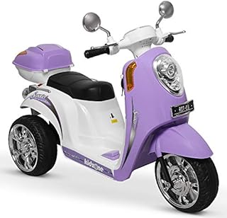 Kidzone Ride On Motorcycle Toy for Toddlers Aged 3+ Years 6V Battery 3-Wheel Power Scooter with Music, Headlight, Horn, Storage Trunk, Key Switch for Boys & Girls - Purple