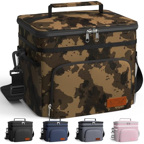 Image of HOTOR Insulated Lunch Box Men Women Leak-Proof Cooler Lunch Bag 9L | 4 Pockets, Adjustable Strap, Ideal for Work, Picnic, Travel, Camping, Gift, Brown Camouflage
