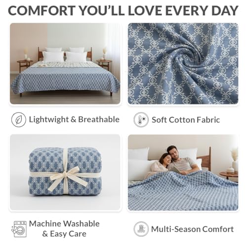Image of HOMEMONDE 100% Cotton Reversible Dohar Double Bed Size | 300 TC AC Blanket Comforter | Soft Lightweight Bed Blanket Quilt | Premium Gift Box Included (84 x 94 Inch, Light Grey & Green, Pack of 1)