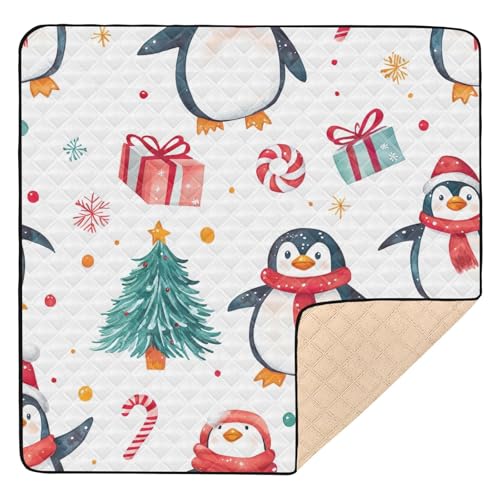 BOESI Doodle Cute Penguin Pattern Baby Play Mat, 50“ X 50” Washable Folding Crawling Mat, Baby Floor Mat, Soft, Thick, Non-Slip