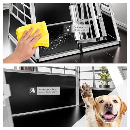 tectake® Hundebox Auto oder Hundebox für Zuhause. Aluminium Doppel Hundetransportbox, leicht und stabil, Auto Kofferraum Transportbox für bis zu 2 Hunde - 89 x 69 x 50 cm