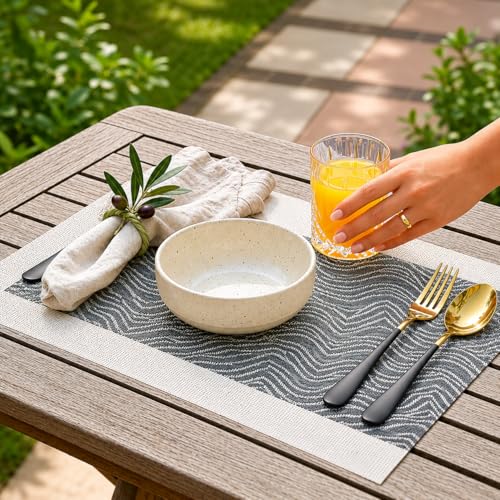 Image of YELONA Placemats Set of 8, Heat-Resistant Woven Vinyl Table Mats, Non-Slip & Washable Dining Tablemats for Kitchen & Dinner Decor, Anchor Grey (45cm x 30cm)