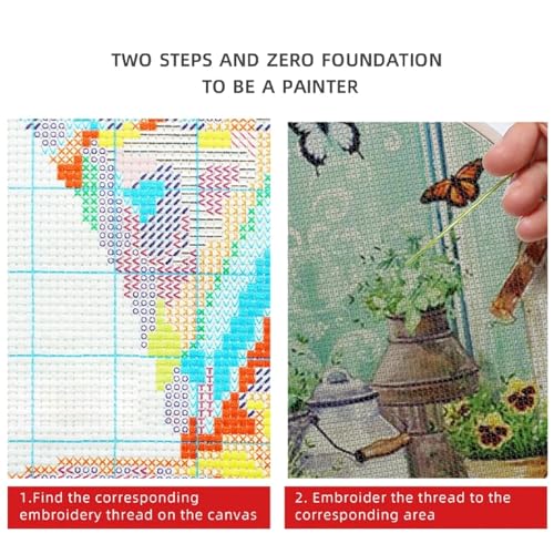 Image of DMCVIVR Stamped Cross Stitch Kits for Beginners Adults Needlepoint Kits for Beginners Embroidery Kits for Adults Crossstitch Kit for Beginners 11CT-Wonderful Waterfall 18x18 inch