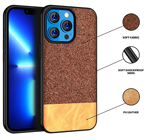 Image of Kapa Soft Fabric & Leather Hybrid Protective Case Cover for Apple iPhone 13 Pro (Brown)