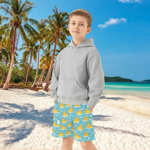 Boys Athletic Shorts with Pockets Yellow Duck Duck Bubble Running Basketball Shorts for Youth Elastic Waist Size 7-84