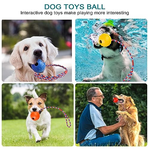 Vaileal 5 Stück Wurfball Hund Hundespielzeug: Hundeball mit Schnur, Naturkautschuk Wurfball, Wurfball mit Seil, Weich und Elastisch, Wurfball mit Seil für Große & Kleine Hunde Weite Würfe Fangen
