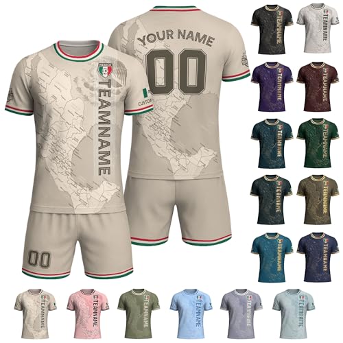 Custom Mexico Soccer Jersey, Soccer Jerseys Men with Name Number, Sports Team Jerseys, Mexico Jersey Kids (WarmSand)