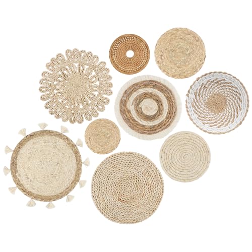YiYa 9 Piezas Decoración de Cesta de Pared Arte de Pared de Cesta Bohemia Tejida a Mano Decoración Bohemia para Decoración de Pared Sala de Estar o Dormitorio (B)