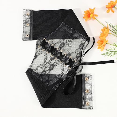 Women's Costume Wide Lace up Genuine Leather Corset Waist Belt, Elastic Corset Belt4