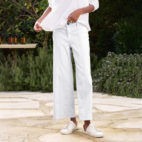 Wide Leg Linen Pants for Women Elastic High Waisted Pant Business Casual Work Pants Flowy Beach Trousers with Pockets2