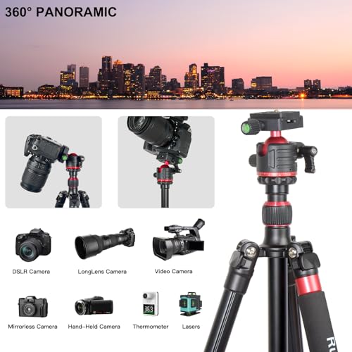 Image of Travel Tripod, 70 inch Camera Tripod Monopod with Ball Head Lightweight Aluminum Portable for DSLR /SLR Cameras, Video Camcorders, Action Cameras, Phones, Telescopes...8.8lbs (TM70-LB36)