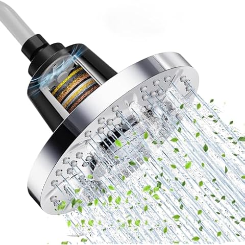 SR SUN RISE 7 Inch Anti-Clog High-Pressure Filtered Shower Head with 20-Stage Filter - Dermatologist Recommended for Softening Hard Water to Improve Hair and Skin Problems, Chrome Cover
