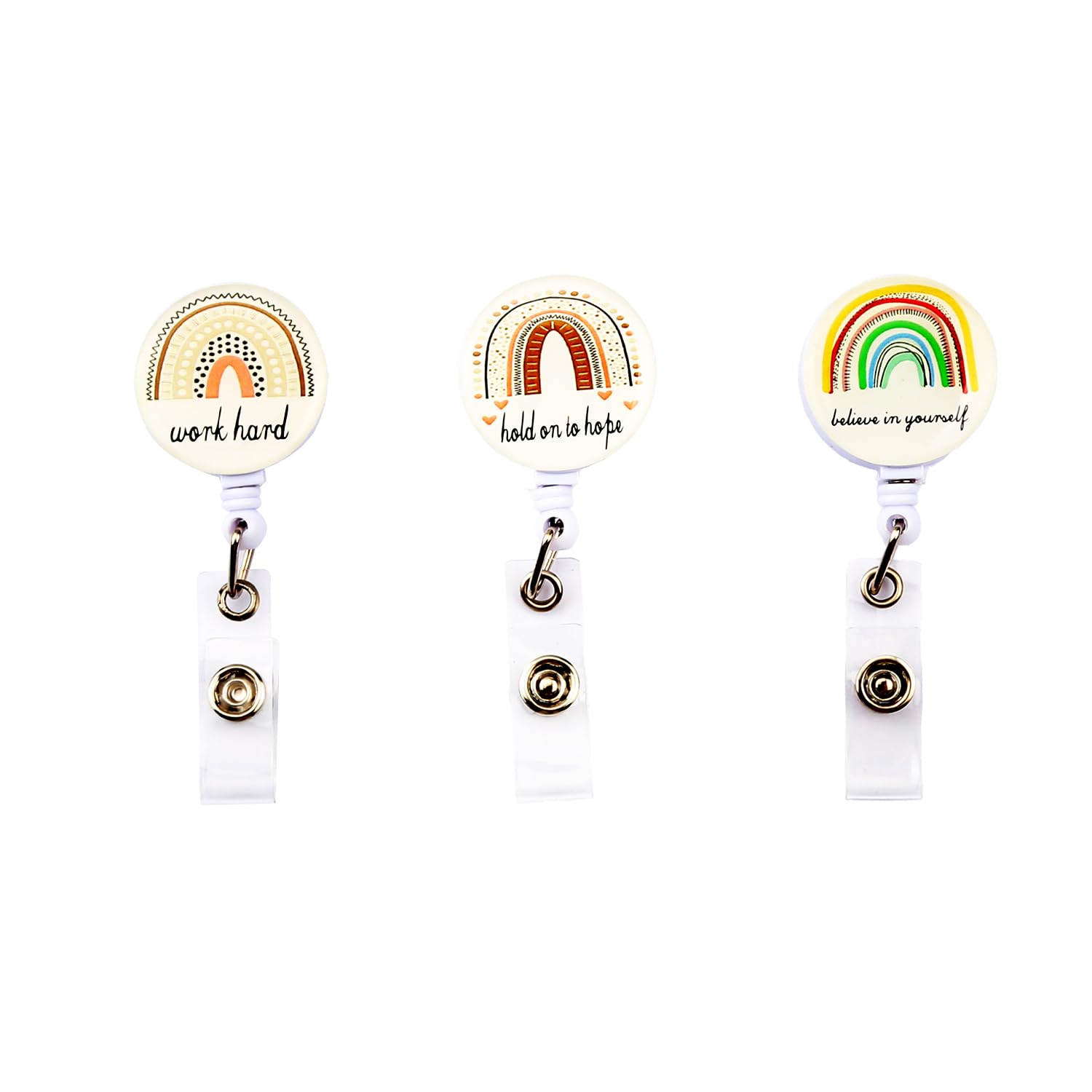 Bojueshaw 3 Pcs Rainbow Retractable Badge Reels,Durable ID Card Holder,Reel Clipss for Office,School,Nurse,Teacher,and Student Use(Style A)
