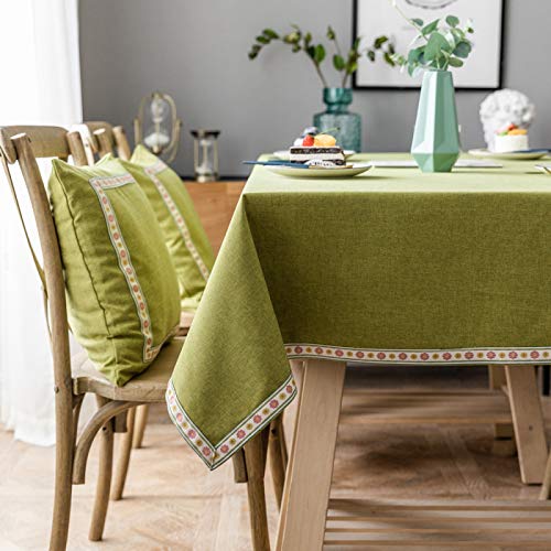 Nappe rectangulaire brodée en lin avec pompons, imperméable, résistante à l'huile et épaisse, pour table basse, 90 x 135 cm, vert