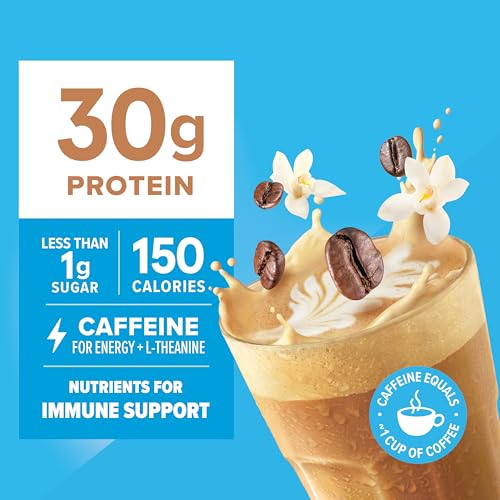 Image of Pure Protein Ready to Drink Protein Shake, Vanilla Latte, 30g Protein, Caffeine for energy + L-Theanine, 150 Calories, Less than 1g Sugar, 4g Fiber, Non-GMO, 11oz Bottles, 12 Pack