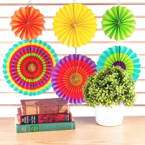 Image of Pop The Party 12PCS Hanging Paper Fans Party Decorations Party Supplies Photo Props Flower Paper Fans Colorful Floral Ceiling Wall Garland for Spring Flower Themed Party Supplies Classroom Decor
