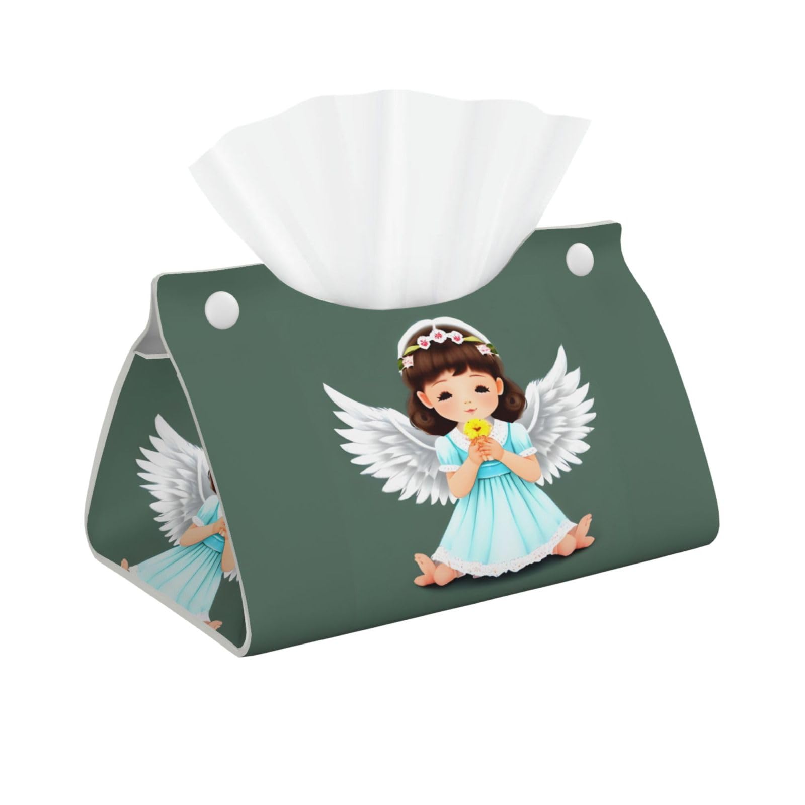 Cute little angel Rectangular Leather Tissue Box Cover, Folding Facial Tissue Holder Dispenser for Car