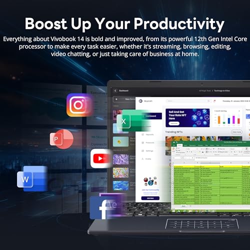 Image of ASUS Vivobook Go 14 inch FHD Business Laptop, Intel Celeron N4500, 4GB DDR4 RAM, 288GB Storage(128GB eMMC & 160GB Docking Station Set), Intel UHD Graphics, Number Pad, Webcam, Wi-Fi 5, Win 11, Star Black