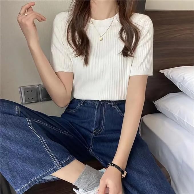 Image of Women Trendy High Neck Top Half Sleeves Crop Top for Women Formal, Casual, Office, Party Top