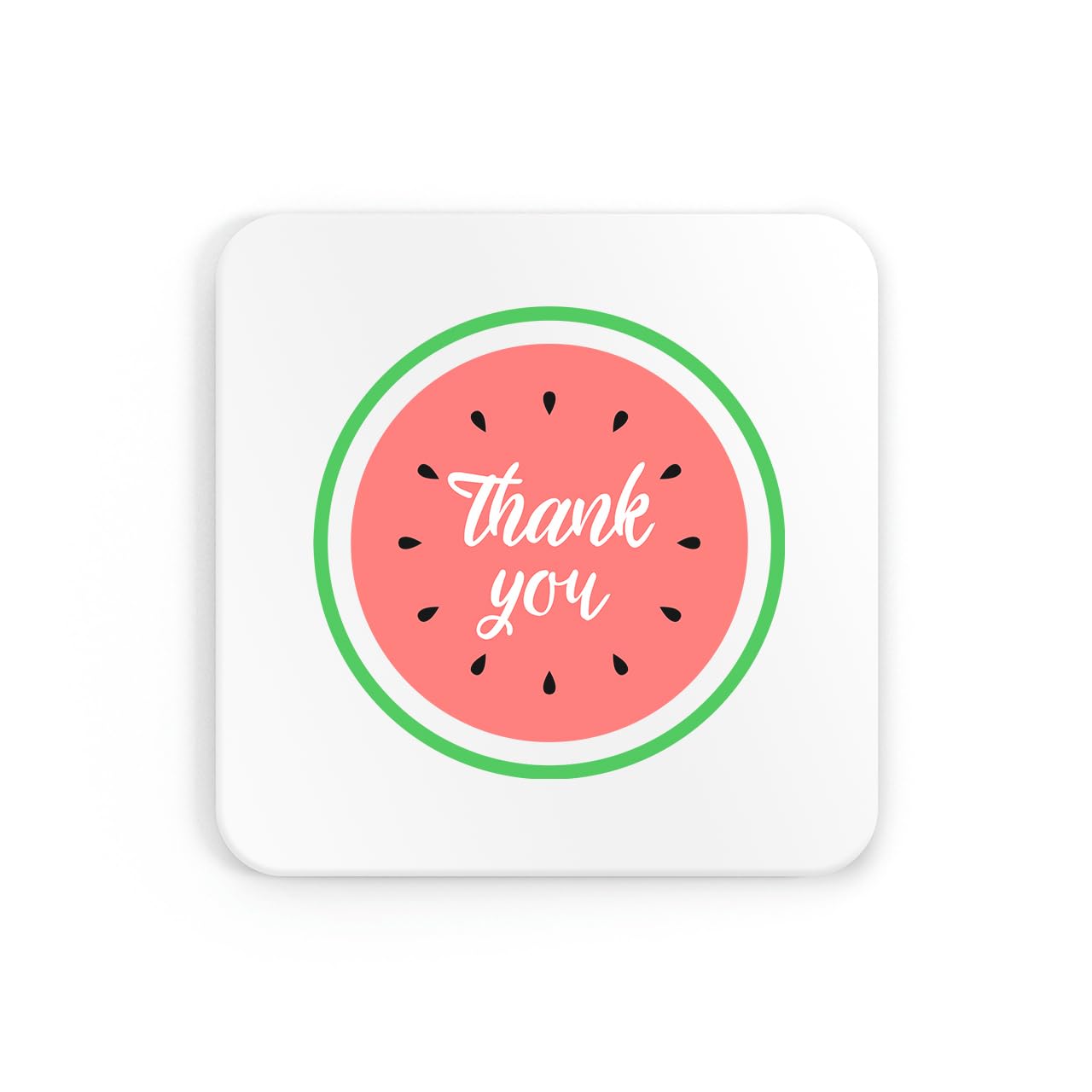 Thank you watermelon circular design coaster, thanks, thank you, fun, cute, funny, appreciation, thoughtful, tea, coffee, drinks cups, drinks mats
