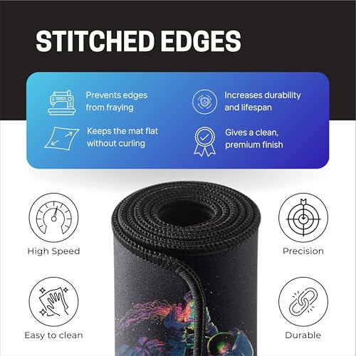 Image of Astronaut Space Mouse Pad 11x23 Inch 2mm Extended Gaming Desk Mat with Anti-Slip Rubber Base Mousepad for Smooth Surface Desk pad for PC & Laptop Use Waterproof & Stiched (Multicolour) Deskpad