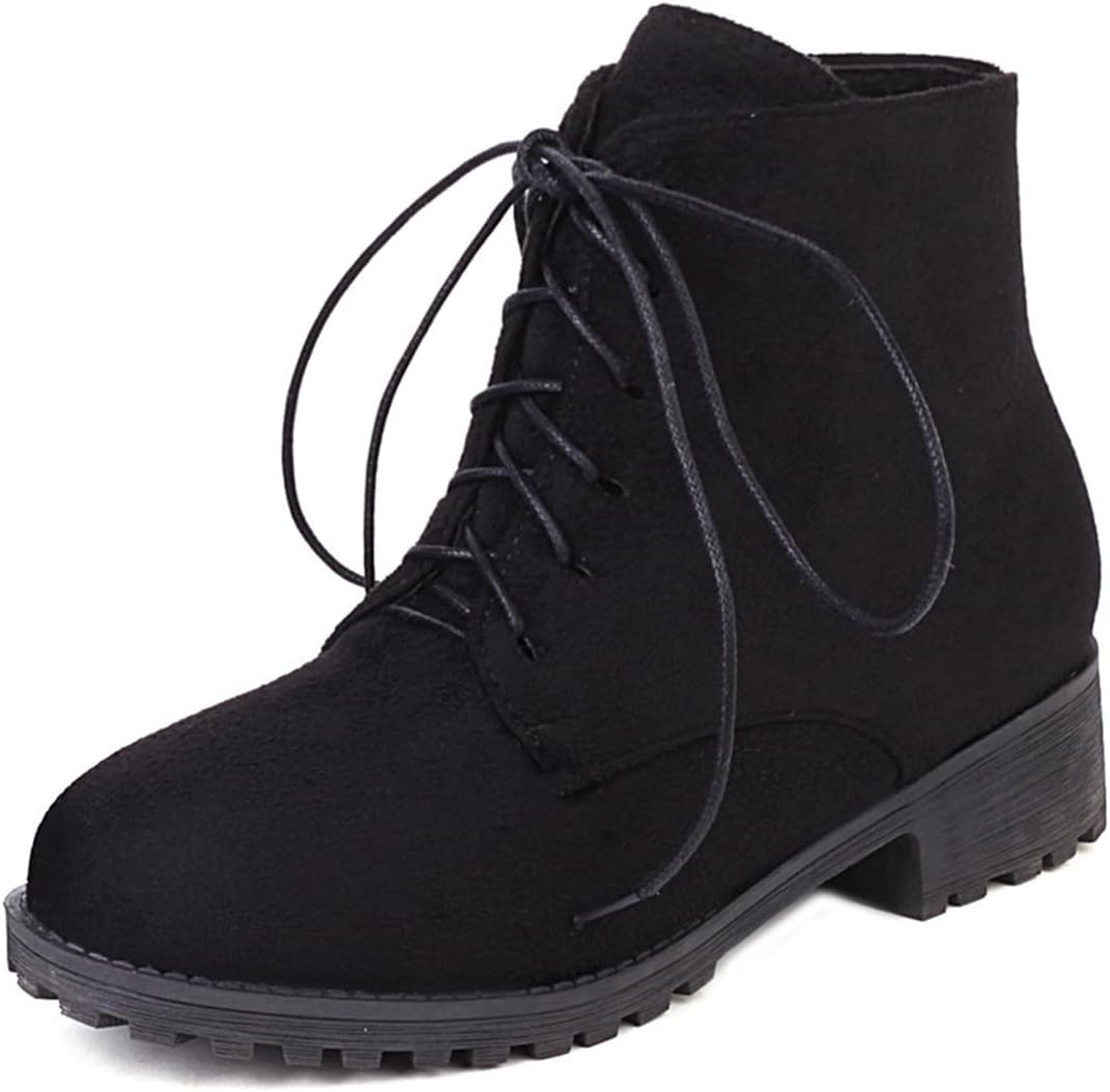 Flat Low Heels Lace Up Ankle Boots For Womens Casual Round Toe Suede Winter Fall Dressy Short Booties