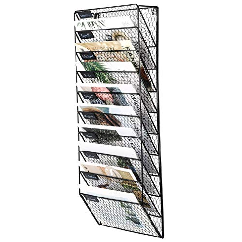 Pag 10 Pockets Wall File Holder Wall Mounted Mail Sorter Organizer Metal Chicken Wire Hanging Magazine Rack, Black #TOP1