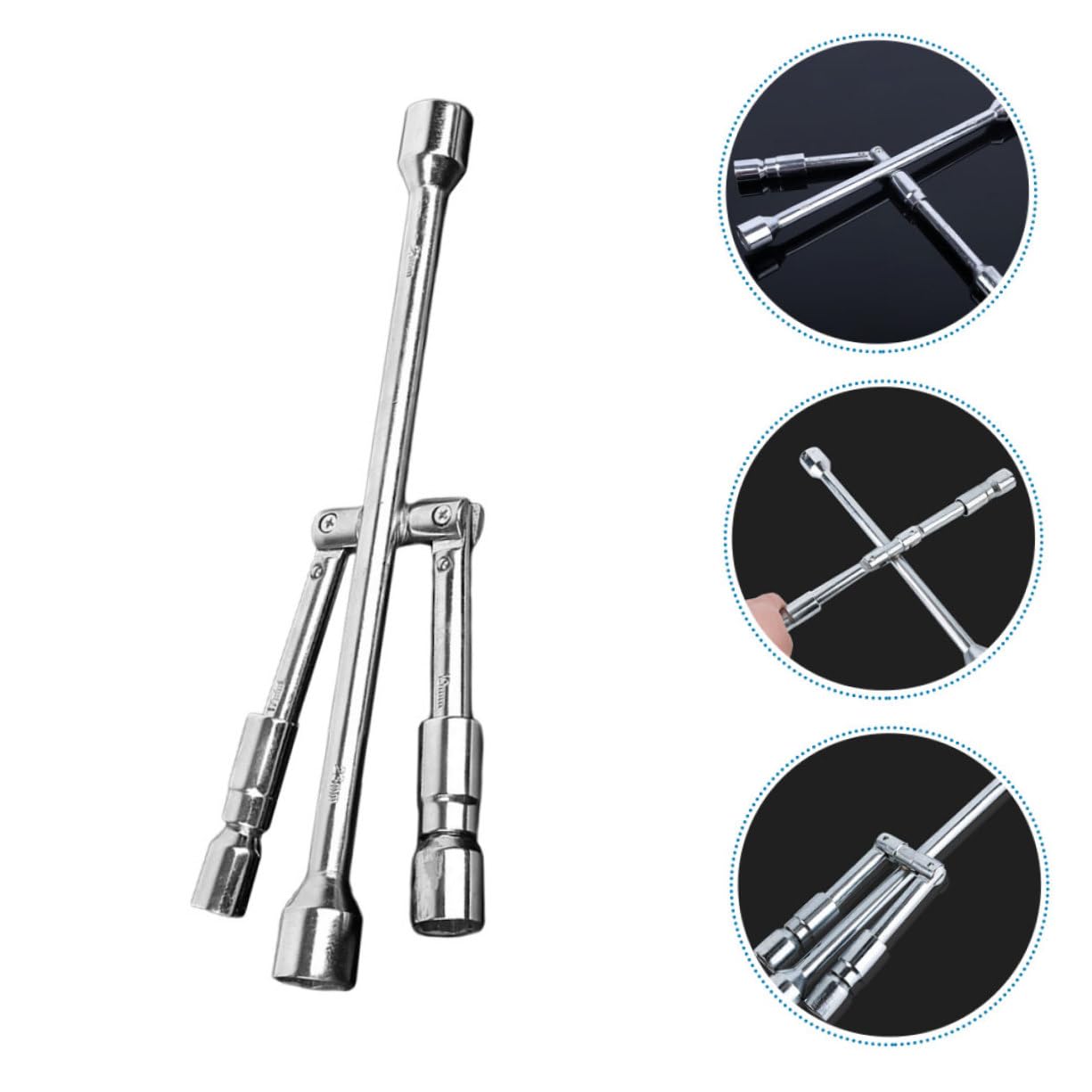 SOLUSTRE 4-wege Klappbar Stahl Radmutternschlüssel Silber aus Auto | Radmutternabzieher, Ergonomische Form, für Unterwegsreparaturen und Reifenwechsel, Geeignet für Schrauben