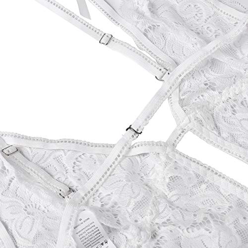 Image of Donnalla Women's Deep V Lace Teddy One Piece Lingerie Cutout Strappy Lingerie