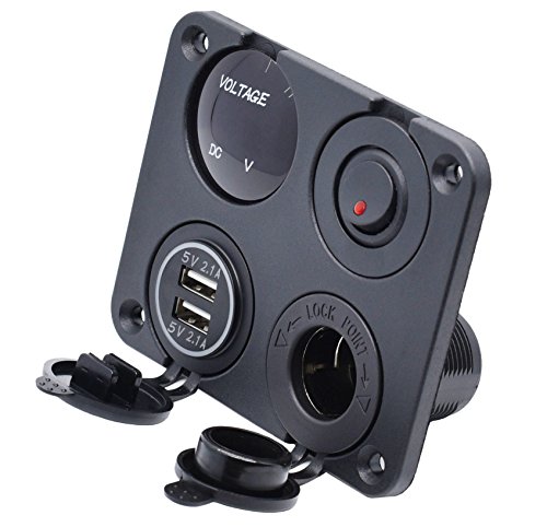 Cllena Dual Usb Socket Charger 2.1A&2.1A + Led Voltmeter + 12V Power Outlet + On-Off Toggle Switch Four Functions Panel For Car Boat Marine Rv Truck Camper Vehicles Gps Mobiles (Red) #TOP1