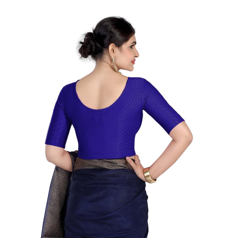 Image of FINESTFIT Round Neck Stretchable Elbow Sleeve Readymade Saree Blouse for Women, 100% Cotton Dobby Fabric