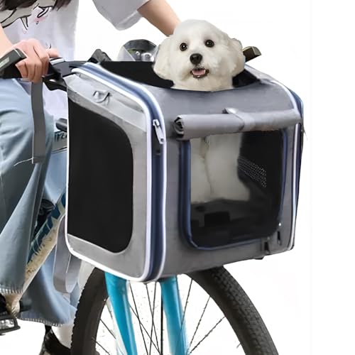 Hundekorb Fahrrad Vorne,Erweiterbarer Faltbarer Hund Bike Korb,Haustier Fahrradkorb Mit 4-Offenen Türen 4-Mesh-Fenster,Hundefahrradkorb Vorderkorb Tiere bis 10 kg,Für Kleine Hundekatzen Welpen Pet