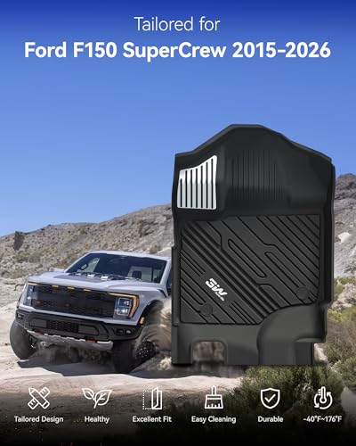 Image of 3W Floor Mats (with Metal Pedals) Fit for Ford F-150 2015-2026 & F150 Lightning 2022-2025 SuperCrew, TPE All Weather Car Mats Custom Fit Accessories (w /s Original fold Under-Seat Storage Box)