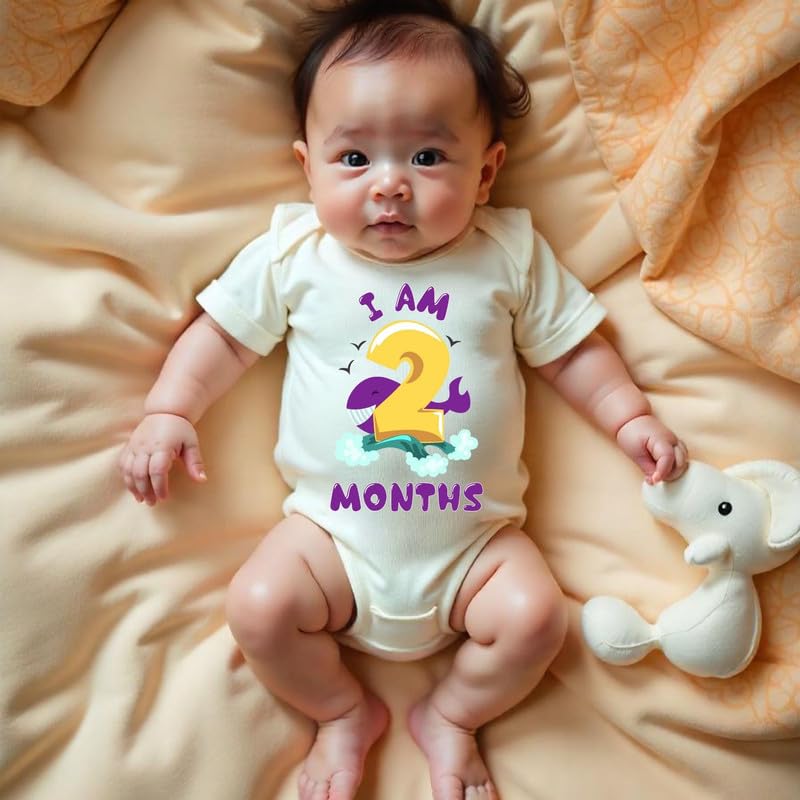 Image of KNITROOT Monthly Birthday Special Unisex Baby Romper Half Sleeve White Color