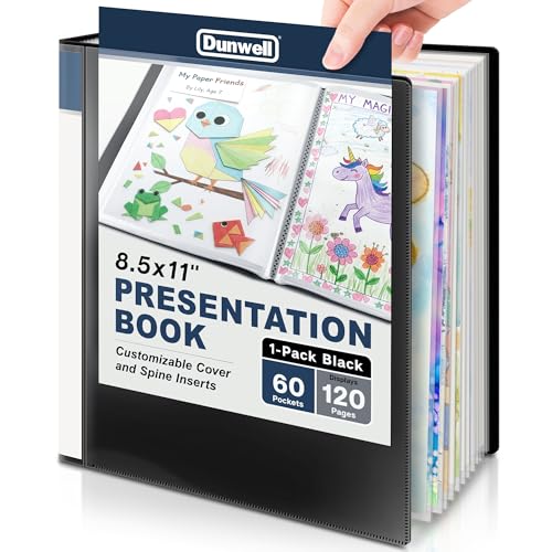 Dunwell Presentation Binder 60-Pocket Displays 120 Pages 8.5x11 Portfolio Binder with Plastic Sleeves Storage and Organizer for Documents Photos Kids Artwork Projects Recipes (Black)