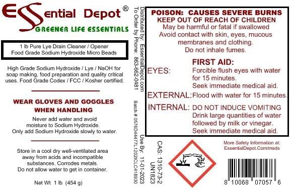 Miniatura 5 de Essential Depot Micropelones de hidroóxido de sodio de grado alimenticio de 9 libras (cuentas o partículas) - Botellas de 9 x 1 lb - Limpiador de