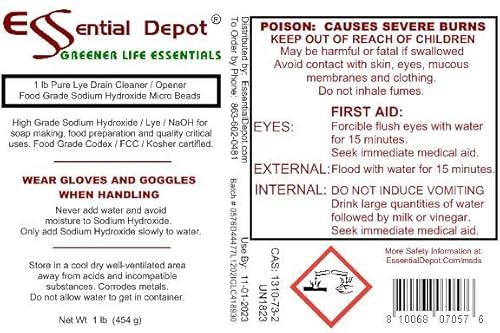 9 Lbs Food Grade Sodium Hydroxide Lye Evenly-Sized Micro Pels (Beads Or Particles) - 9 X 1 Lb Bottles - Lye Drain Cleaner - Free Shipping #TOP4