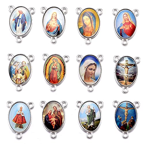 YionZian 40pcs Mix Virgin Mary Link Miraculous Medal Charms Silver