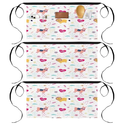 Tablier court de chef avec 3 poches demi-tablier pour nettoyage restaurant bistrot lot de 3
