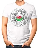 OM3® - Wales - Herren T-Shirt Britannien Wappen Fußball Trikot EM'16 WM Championship Vintage Weiß 3XL