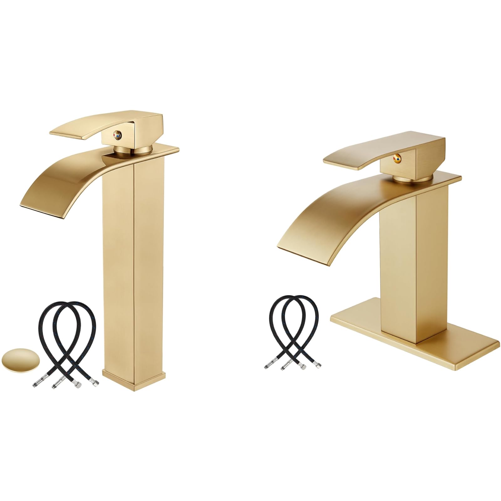 Hcfyauis Women's Gold Brushed Waterfall Bathroom Bowl Vessl Sink Tall Faucet Single Handle Single Hole With Brushed Waterfall Spout Bathroom Faucet Modern Single Handle Bathroom Sink Faucet