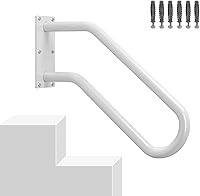 MSUMPTU Wall Mount U-Shape Handrail for 1-2 Steps - Non-Slip Safety Rail for Outdoor Stairs, Indoor Bathroom, Porch White