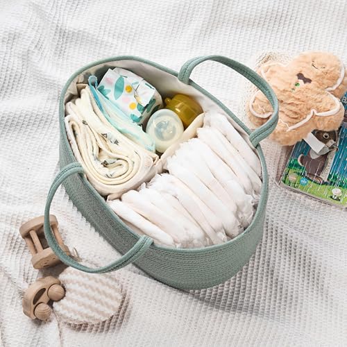Image of Diaper Caddy Organizer, Empty Gift Basket for Newborn Essentials, Baby Storage Basket, Stylish Gift Bag for Baby Shower, Boys and Girls - Large, Sage Green