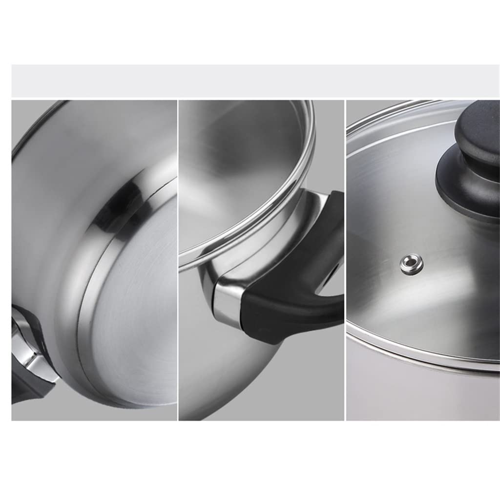 Juego de 3 ollas antiadherentes de acero inoxidable con tapa de vidrio para uso en cocina, diseño universal para leche y cocina, duradero y fácil de limpiar
