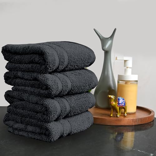 Image of Divine Casa Cotton 550 GSM Hand Towels Pack of 4 Grey, 60 x 40 cm Ultra Soft & Highly Absorbent Thick Bathroom Towels
